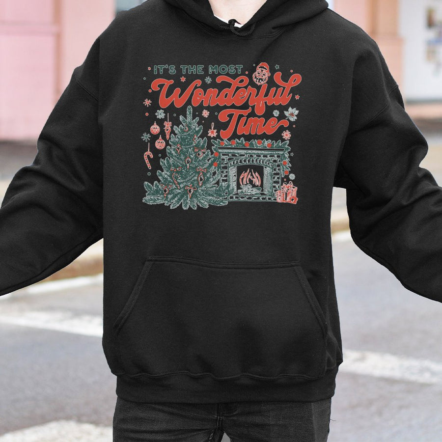 It's The Most Wonderful Time Hoodie | Retro Christmas Tree Graphic | Premium Cotton Blend | Holiday Gift For Christmas Lovers