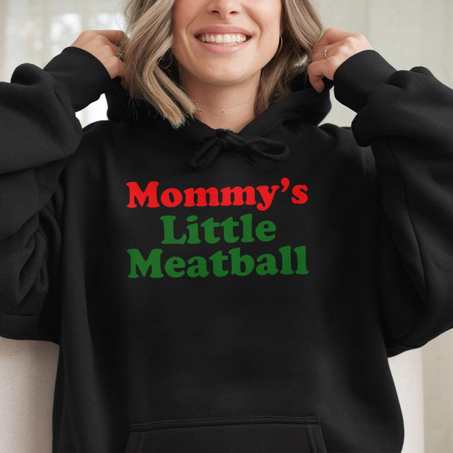 Mommy's Little Meatball Hoodie | Funny Food Graphic Sweatshirt | Premium Cotton Blend | Ironic Italian Gift for Mom or Foodie