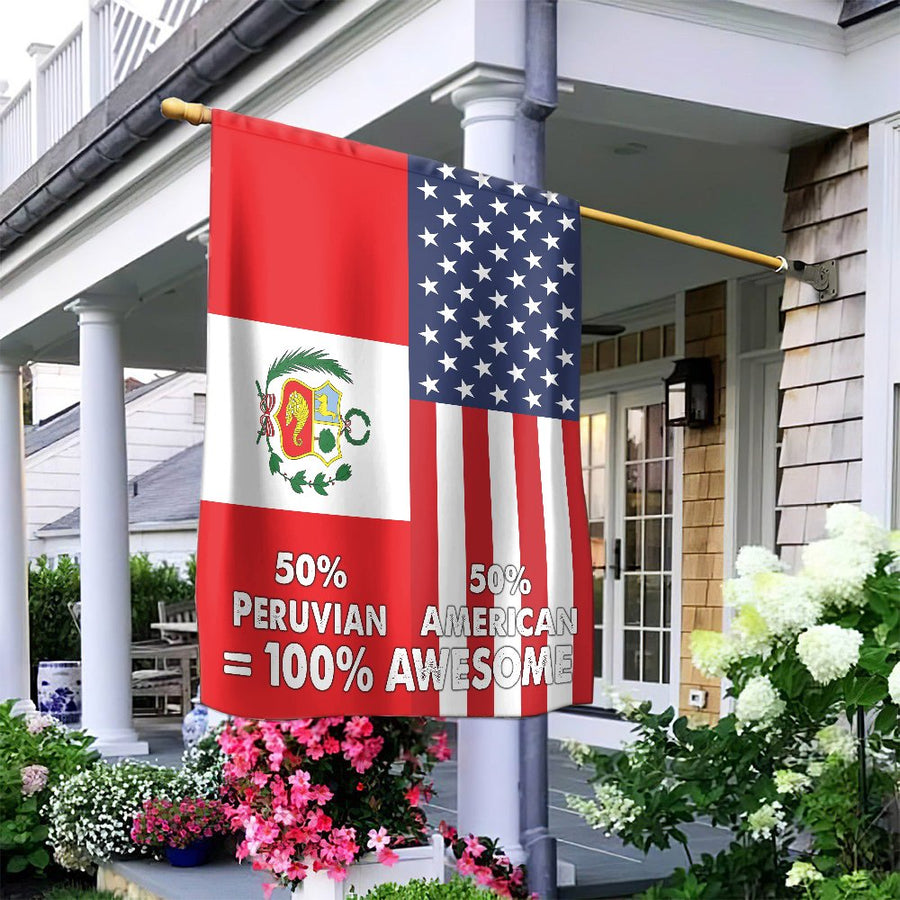 Peruvian American Flag | 50% Peruvian 50% American Dual Heritage Design | Weather-Resistant Polyester | Gift for Peruvian Pride & US Patriotic Decor