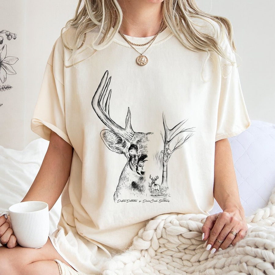 Buck Deer Hunting T-Shirt | Artistic Monochrome Wildlife Graphic | 100% Premium Cotton Tee | Gift for Outdoorsmen and Hunters