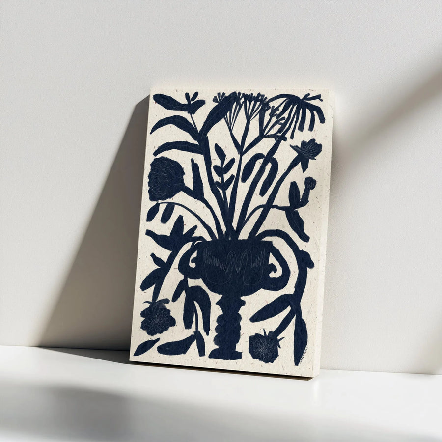 Abstract Floral Canvas Wall Art | Navy Blue Silhouette Bouquet Print | Gallery Wrap 1.25 Inch Thick | Modern Minimalist Home Decor Gift