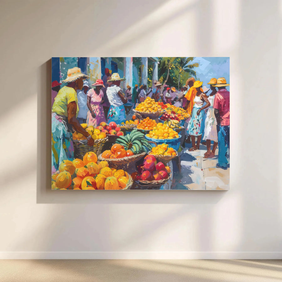 Caribbean Fruit Market Canvas Print | Vibrant Impressionist Tropical Scene | 1.25" Gallery Wrap Premium Art | Authentic Home Decor Gift