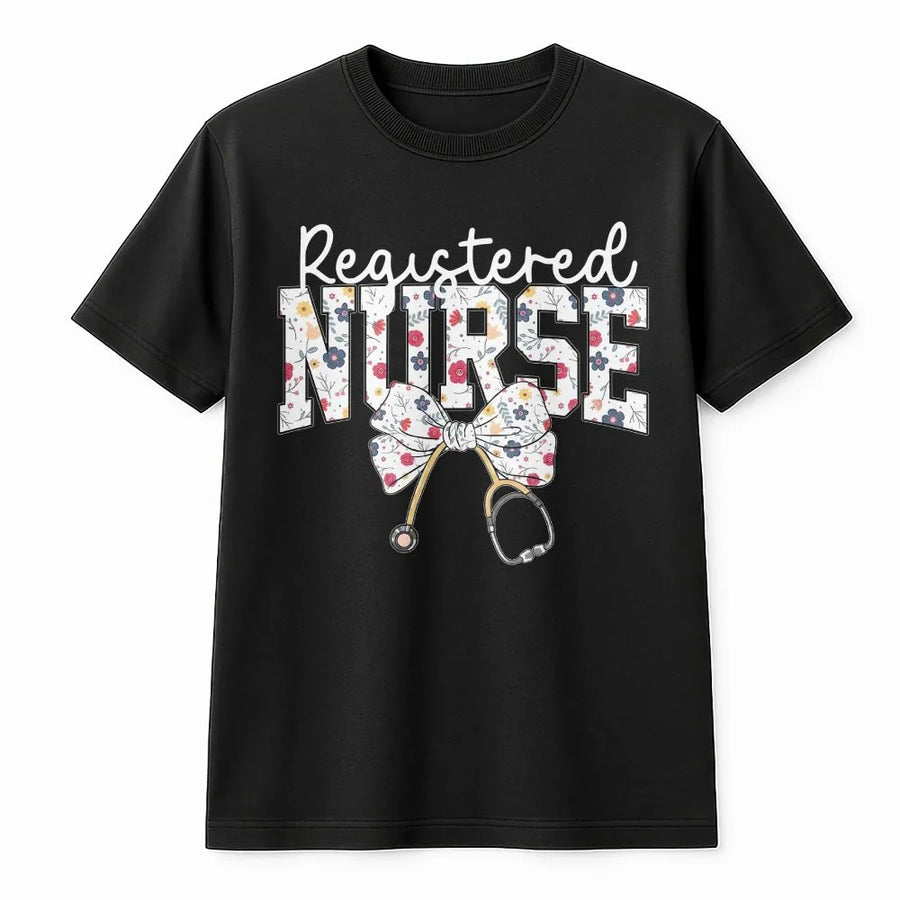 Registered Nurse T-Shirt | Floral Stethoscope Graphic Tee | Premium Soft Cotton | Nursing School Graduation Gift for Her