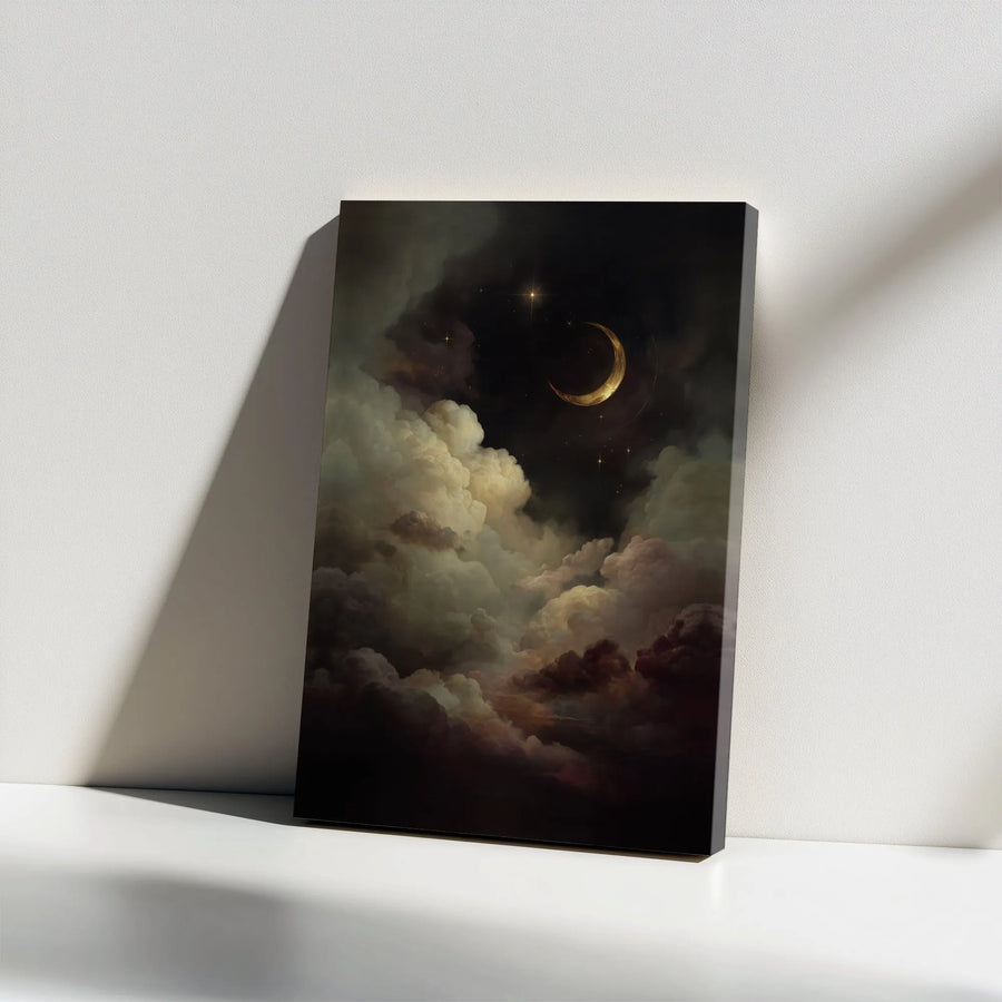 Celestial Moon Wall Art | Moody Night Sky With Clouds | Gallery Wrap Canvas Print | Gothic Home Decor & Spiritual Bedroom Aesthetic