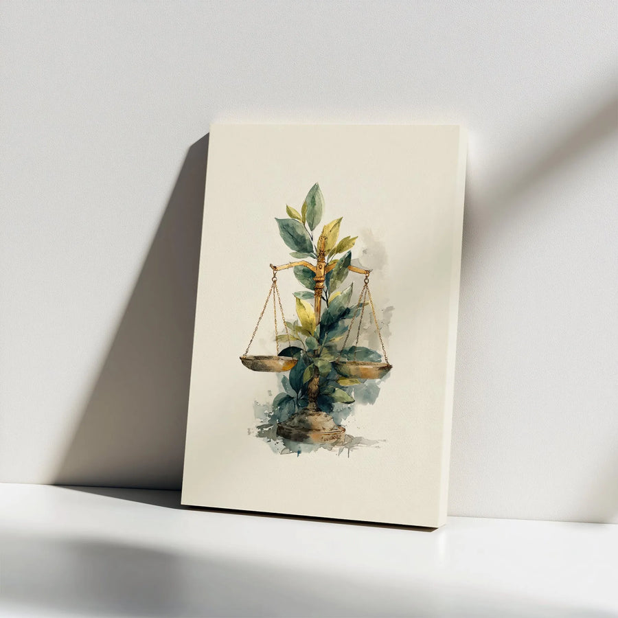 Scales of Justice Canvas Art | Watercolor Botanical Illustration | Premium Gallery Wrap Canvas | Law Office Decor Gift for Lawyer