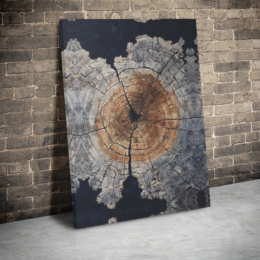 Rustic Tree Trunk Canvas Print | Weathered Wood Growth Rings Wall Art | Premium Gallery Wrap Decor | Modern Nature Home Office Gift