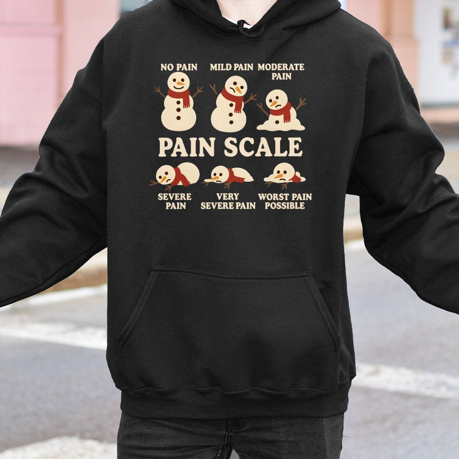 Snowman Pain Scale Hoodie | Funny Medical Christmas Sweatshirt | Premium Cotton-Blend Pullover | Unique Xmas Gift For Nurse & Healthcare Worker