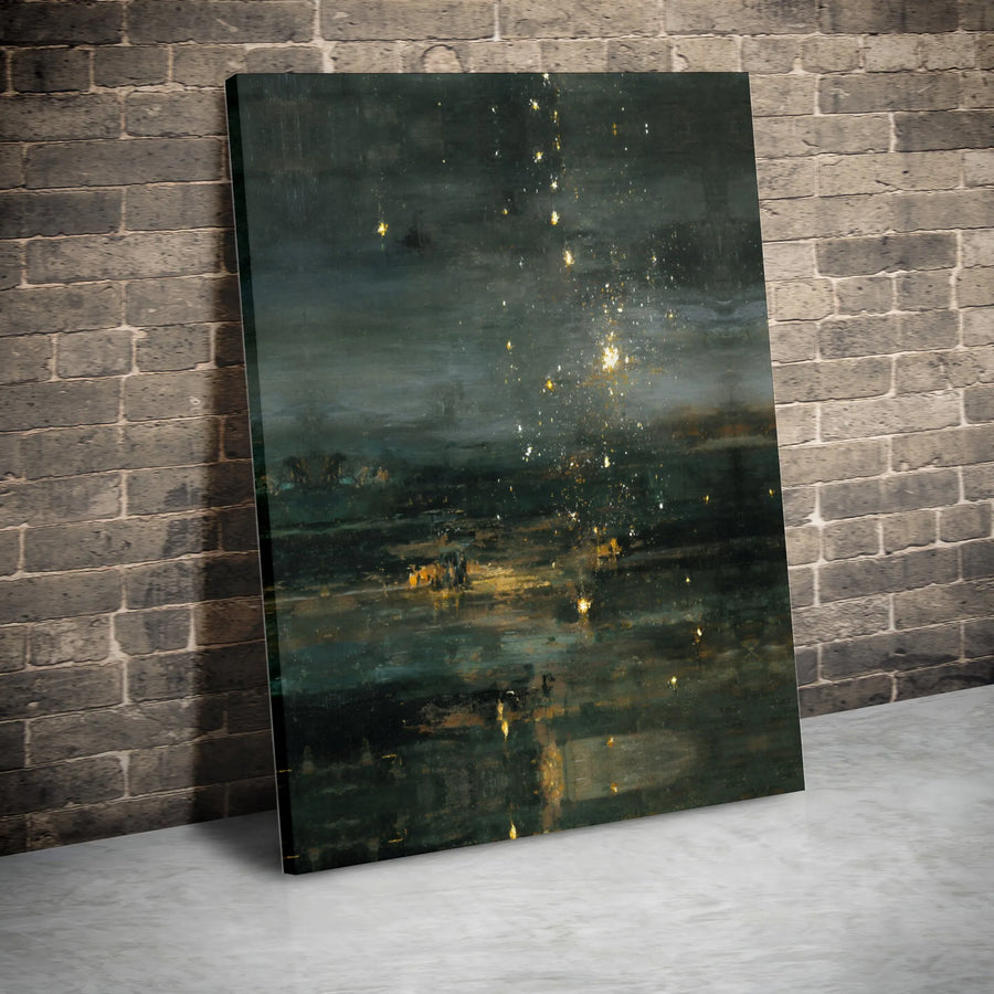 Abstract Night Sky Canvas Wall Art | Dark Moody Gold Sparkle Print | 1.25 Inch Gallery Wrap | Modern Home Decor Gift for Art Lovers