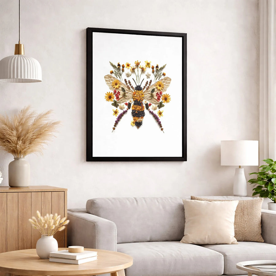 Floral Bee Canvas Wall Art | Botanical Dried Flower Insect Print | Premium 1.25" Gallery Wrap | Nature-Inspired Home Decor Gift