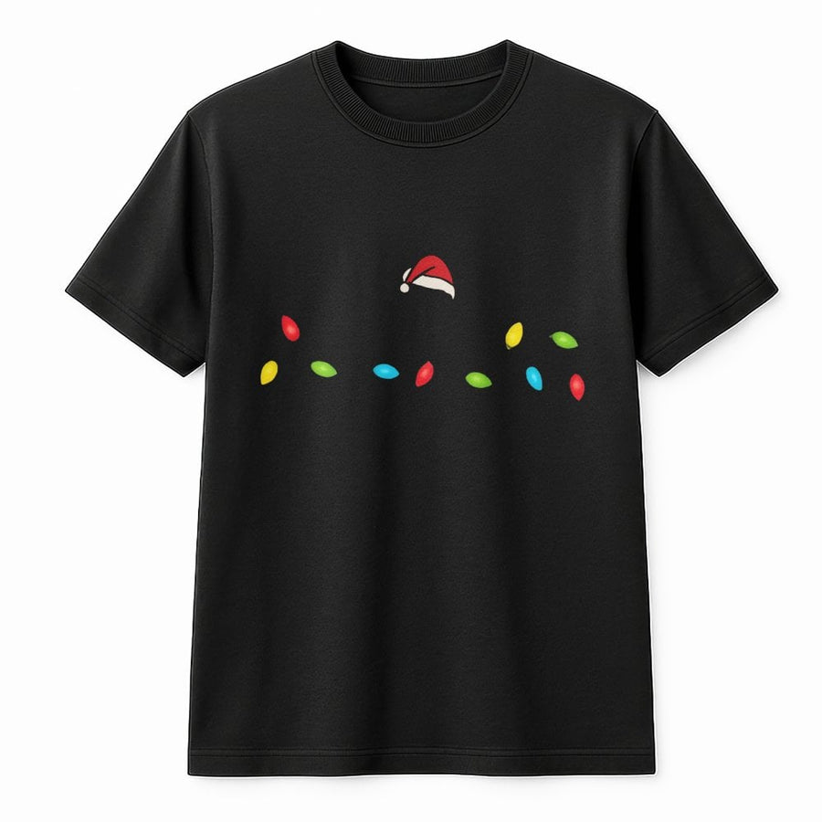 Christmas Light T-Shirt | Minimalist Holiday Santa Hat Graphic | Soft 100% Cotton Premium Tee | Funny Festive Apparel For Men And Women