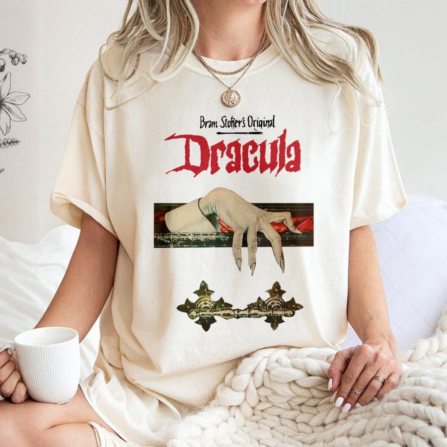 Dracula Graphic T-Shirt | Classic Gothic Horror Novel Illustration | Premium 100% Cotton Tee | Spooky Halloween Gift for Horror Movie Fans