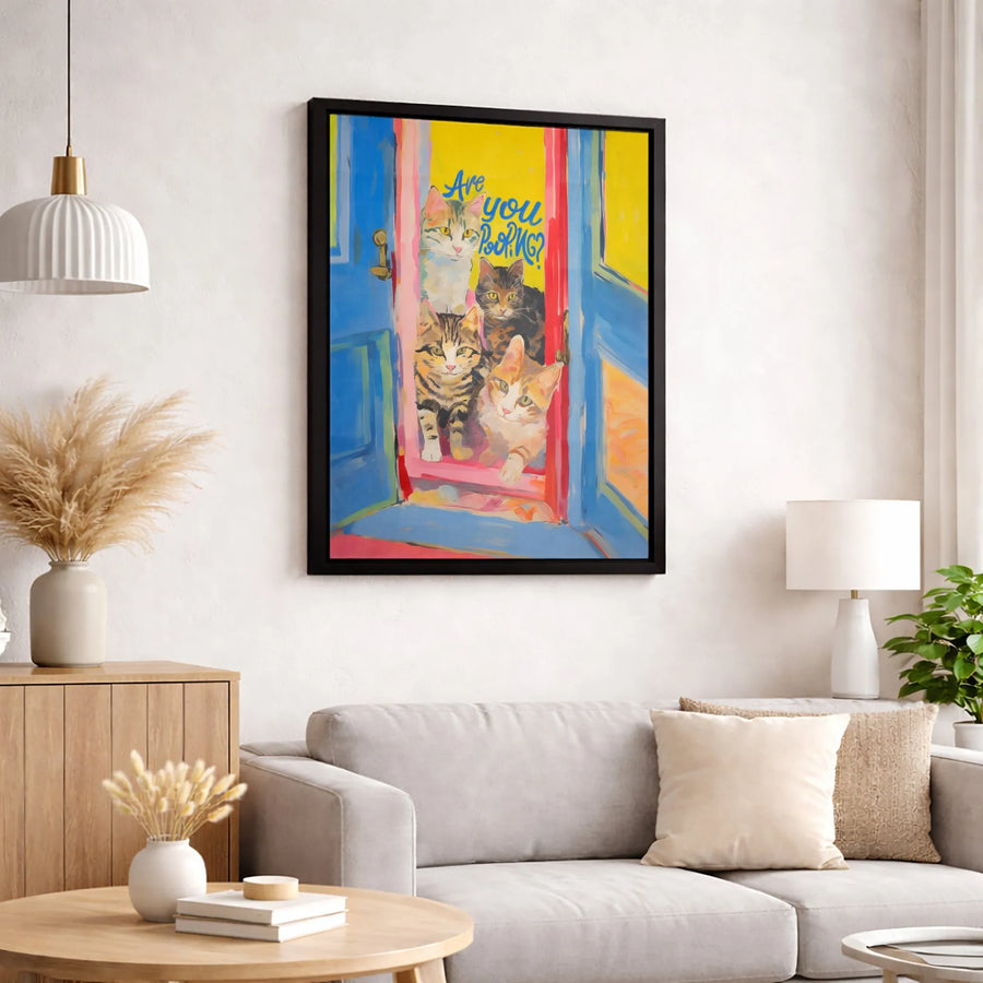 Are You Pooping Funny Cat Art Canvas | Whimsical Bathroom Wall Decor | 1.25 Inch Premium Gallery Wrap | Perfect Gift for Cat Lovers