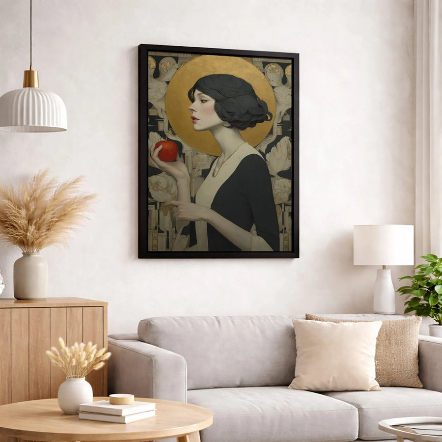 Art Deco Woman Portrait Canvas | Elegant Vintage Style Golden Halo Print | Gallery-Quality Fade-Resistant Decor | Sophisticated Gift for Art Lovers