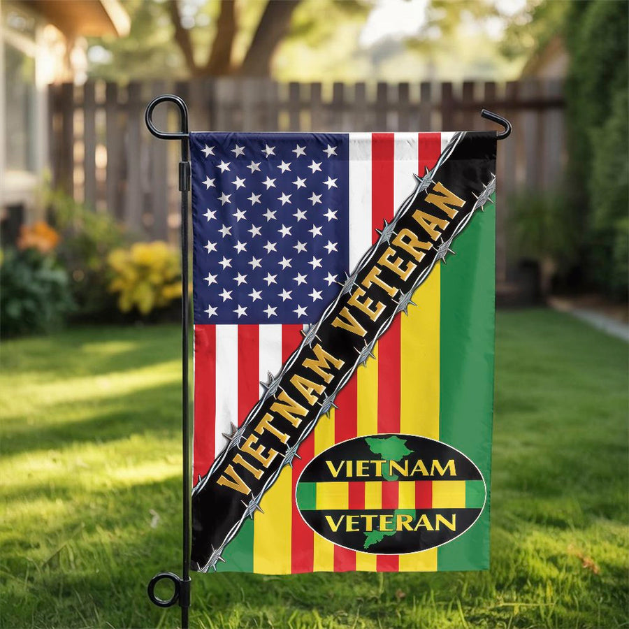 Vietnam Veteran Garden Flag | US & South Vietnam Flag Design | Premium Weather-Resistant Polyester | Memorial Day & Veterans Day Gift