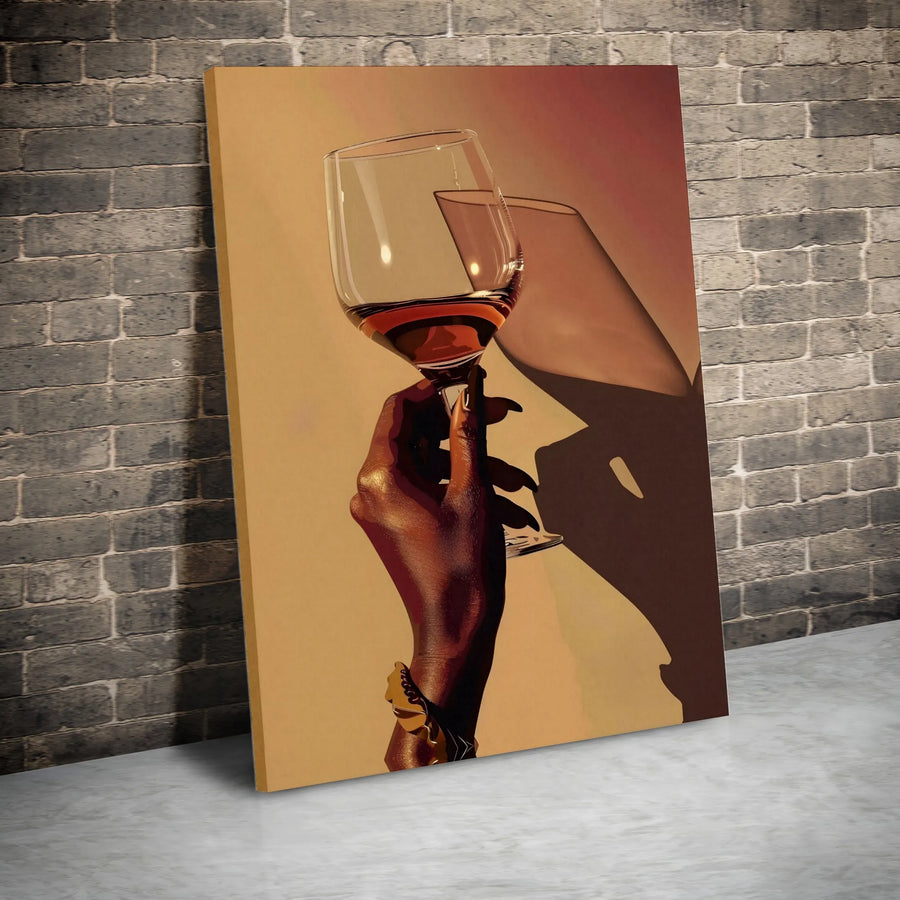 Black Woman Wine Art Canvas Print | Modern Minimalist Wall Art | Premium Gallery Wrapped Canvas | Living Room & Home Bar Decor Gift for Her