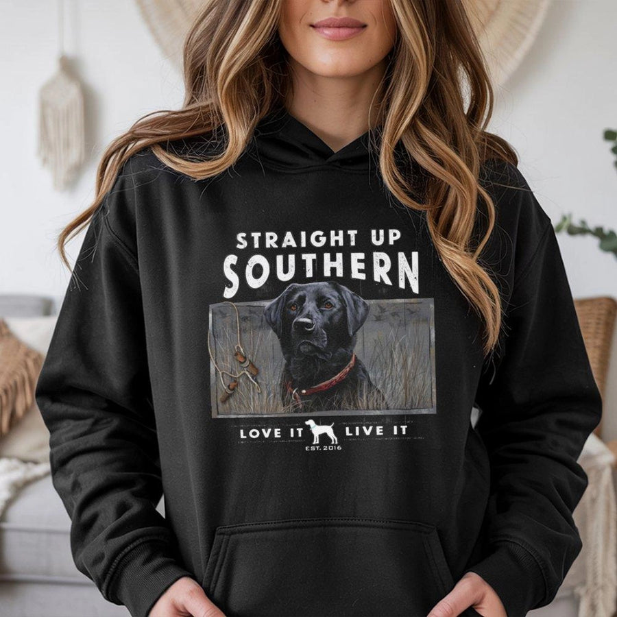 Black Lab Hoodie | Duck Hunting Dog Graphic | Premium Cotton Blend | Gift for Dog Lover and Outdoorsman