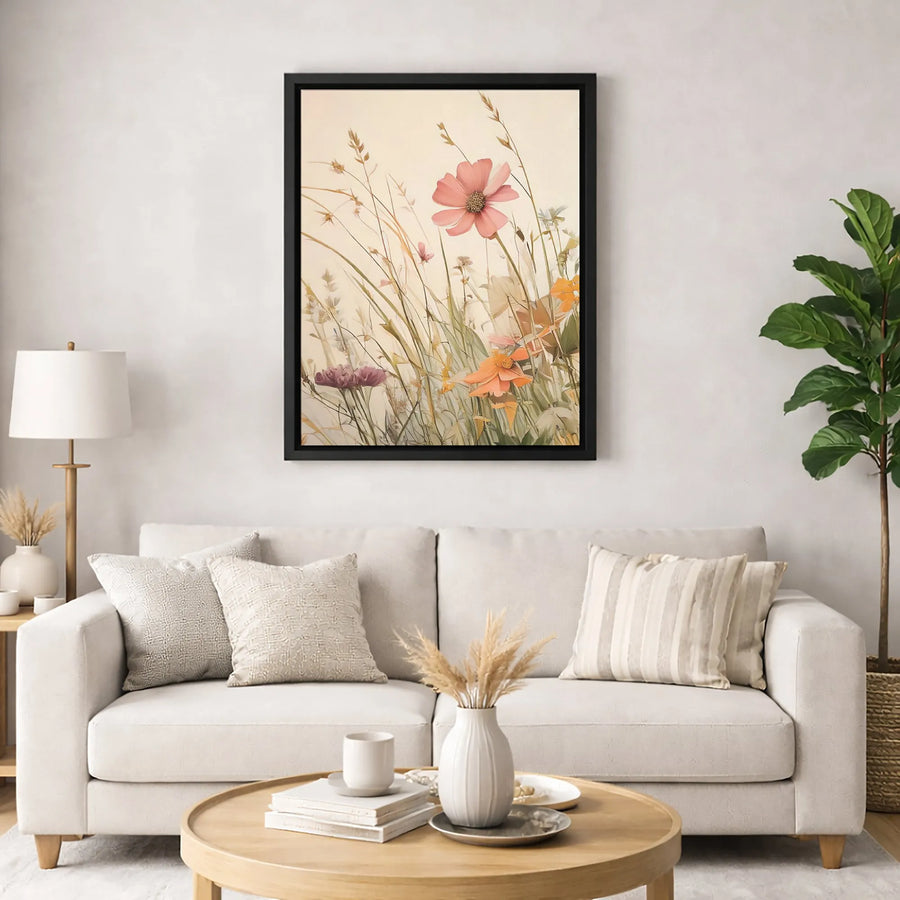 Wildflower Meadow Canvas Print | Pink Cosmos Botanical Wall Art | Premium Fade-Resistant Gallery Wrap | Modern Home Decor for Living Room