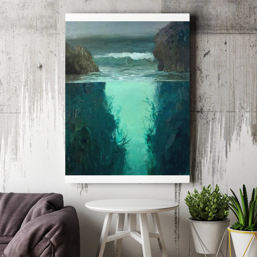 Ocean Split View Canvas Print | Above and Below Sea Level Artwork | Gallery Quality 1.25 Inch Profile | Coastal Home Decor Gift