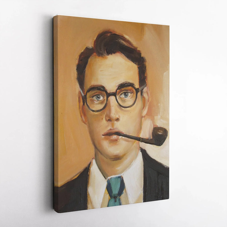 Vintage Man Portrait Canvas Print | Man with Pipe and Glasses Art | Premium Gallery Wrapped Canvas | Collector's Wall Decor for Home Library or Office