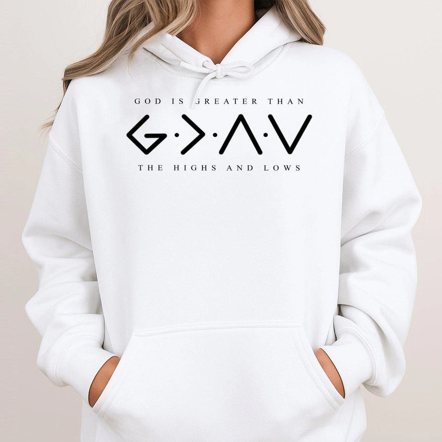 God Is Greater Than The Highs And Lows Hoodie | Christian Faith Graphic Design | Premium Soft Unisex Pullover | Meaningful Gift For Believers