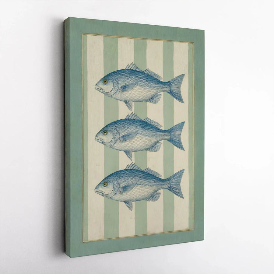 Vintage Fish Vertical Canvas | Coastal Cottage Fish Illustration | Premium Gallery Wrap Print | Nautical Home Decor Gift