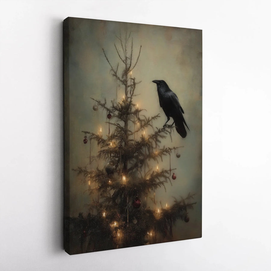 Gothic Raven Christmas Canvas Art | Dark Academia Holiday Wall Decor | Premium 1.25-Inch Wrapped Print | Unique Moody Christmas Gift for Home