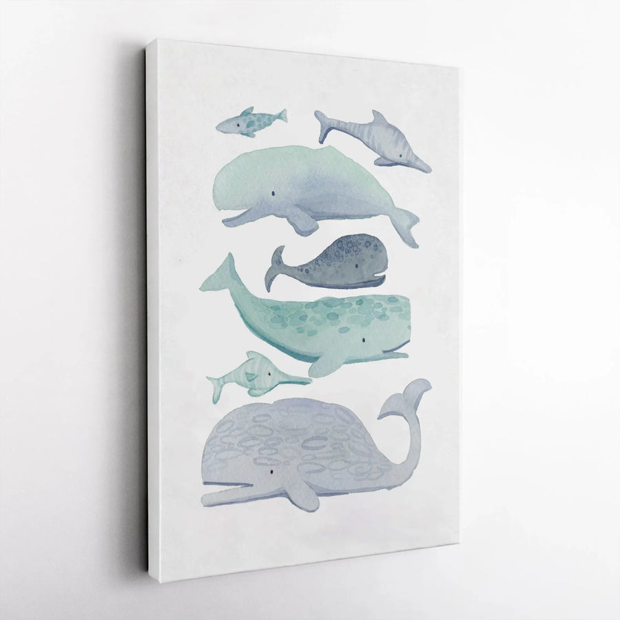 Watercolor Whale Canvas Wall Art | Ocean Animals Nursery Print | Premium Gallery-Quality Print | Coastal Kids Room Decor Gift