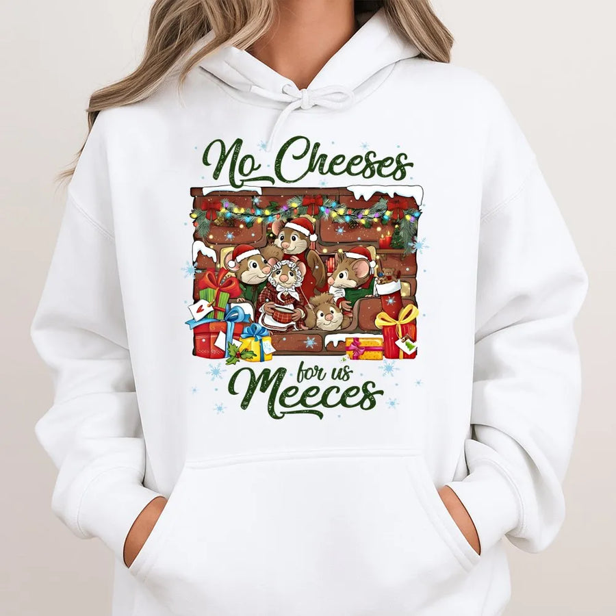 No Cheeses For Us Meeces Christmas Hoodie | Festive Holiday Mouse Family Graphic | Soft Cotton Blend Unisex Pullover | Funny Xmas Gift For Him Her