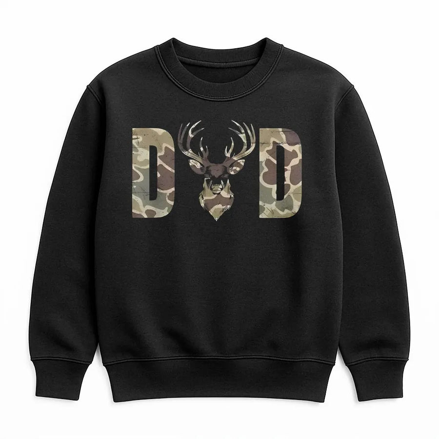 Camo Deer Dad Sweatshirt | Hunting Wildlife Graphic Design | Premium Cotton Blend | Gift For Hunters Papa Outdoorsman Birthday
