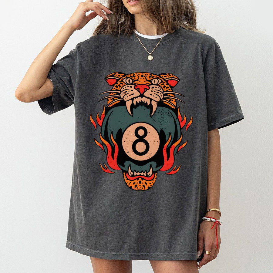 8 Ball Leopard T-Shirt | Traditional Tattoo Graphic Design | 100% Cotton Premium Tee | Edgy Streetwear Gift for Men and Women