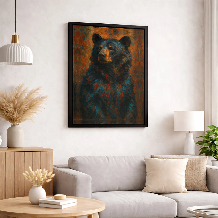 Black Bear Canvas Wall Art | Impressionist Wildlife Oil Painting Style | Premium 1.25 Inch Gallery Wrap | Rustic Nature Home Decor Gift
