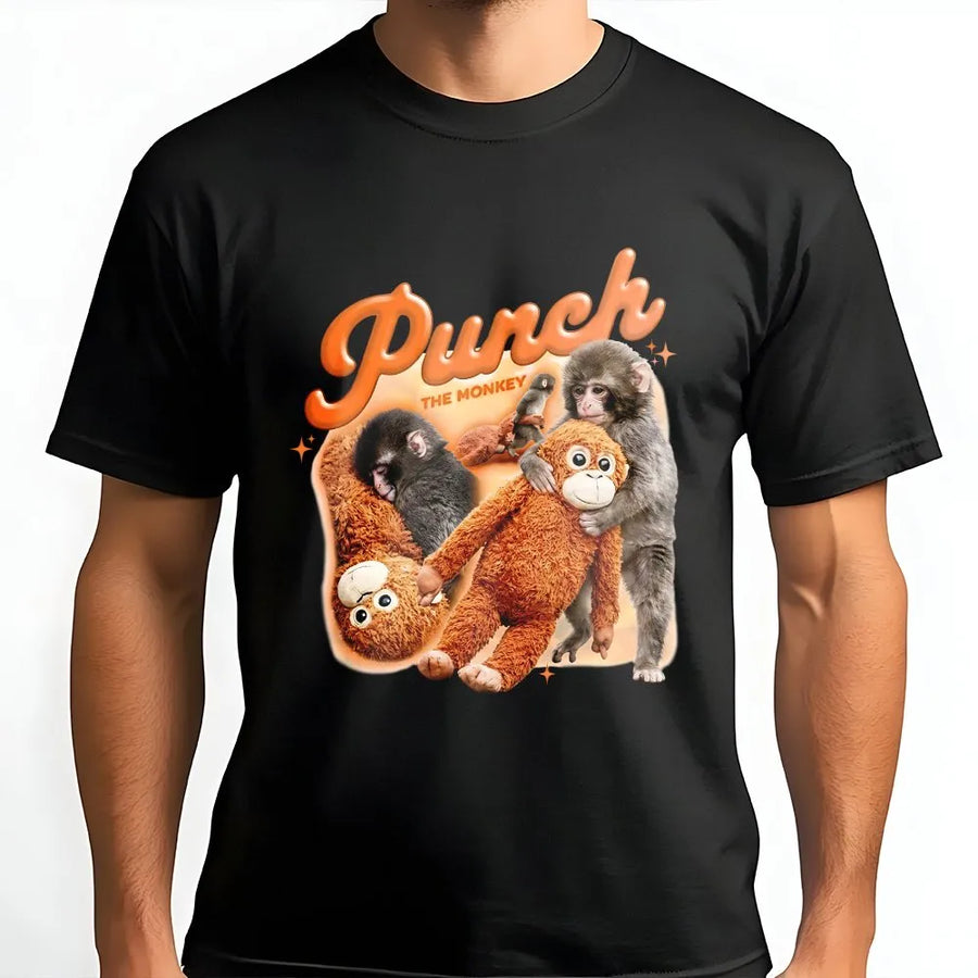 Punch The Monkey T-Shirt | Retro Aesthetic Cute Baby Monkey Graphic | Premium Cotton Unisex Tee | Funny Animal Lover Gift