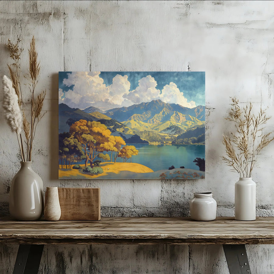 Mountain Lake Landscape Canvas Art | Vintage Autumn Scenery Print | Premium Gallery Wrapped Wall Decor | Gift for Nature Lovers