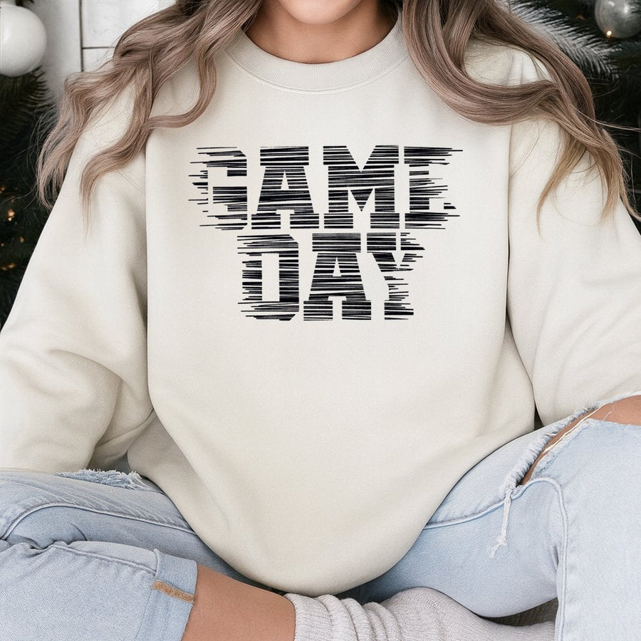Game Day Sweatshirt | Distressed Retro Graphic Print | Cotton Polyester Blend | Football Fan Gift for Men and Women