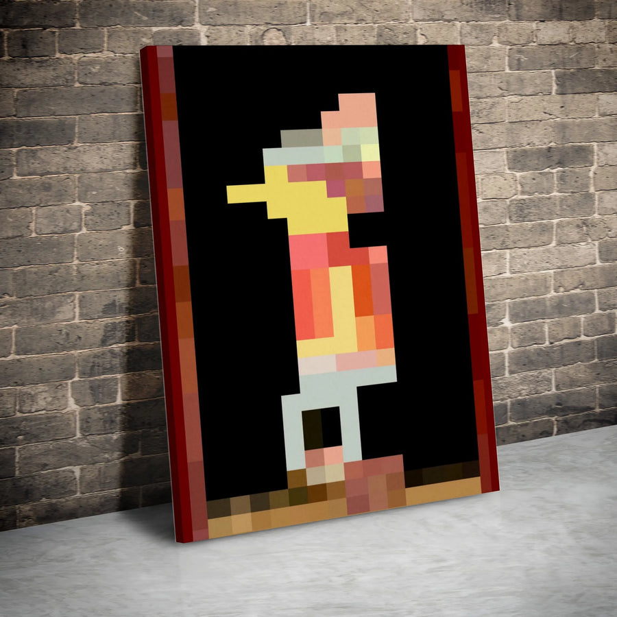 Pixel Art Duck Canvas Print | Retro Gaming 8-Bit Wall Decor | Premium Gallery Wrapped Wood Frame | Gift for Gamers & Nostalgia Collectors