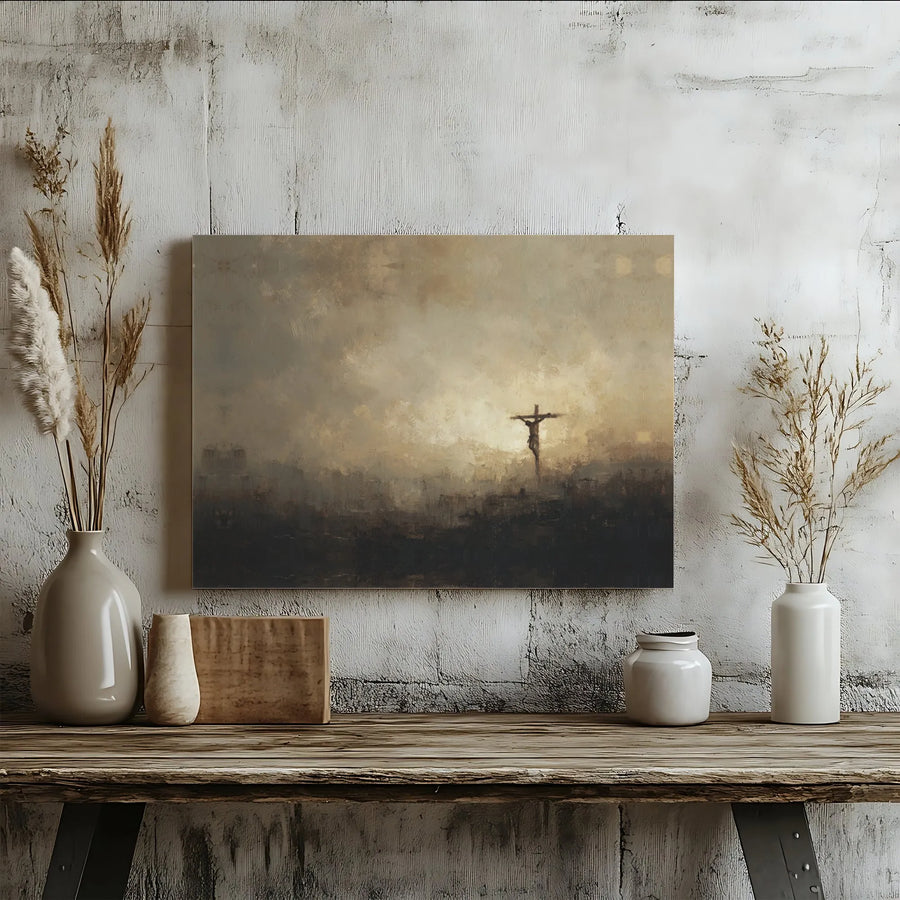 Jesus Crucifixion Canvas Wall Art | Abstract Jesus on the Cross Painting | Premium Gallery Wrapped Print | Christian Home Decor Gift for Believer