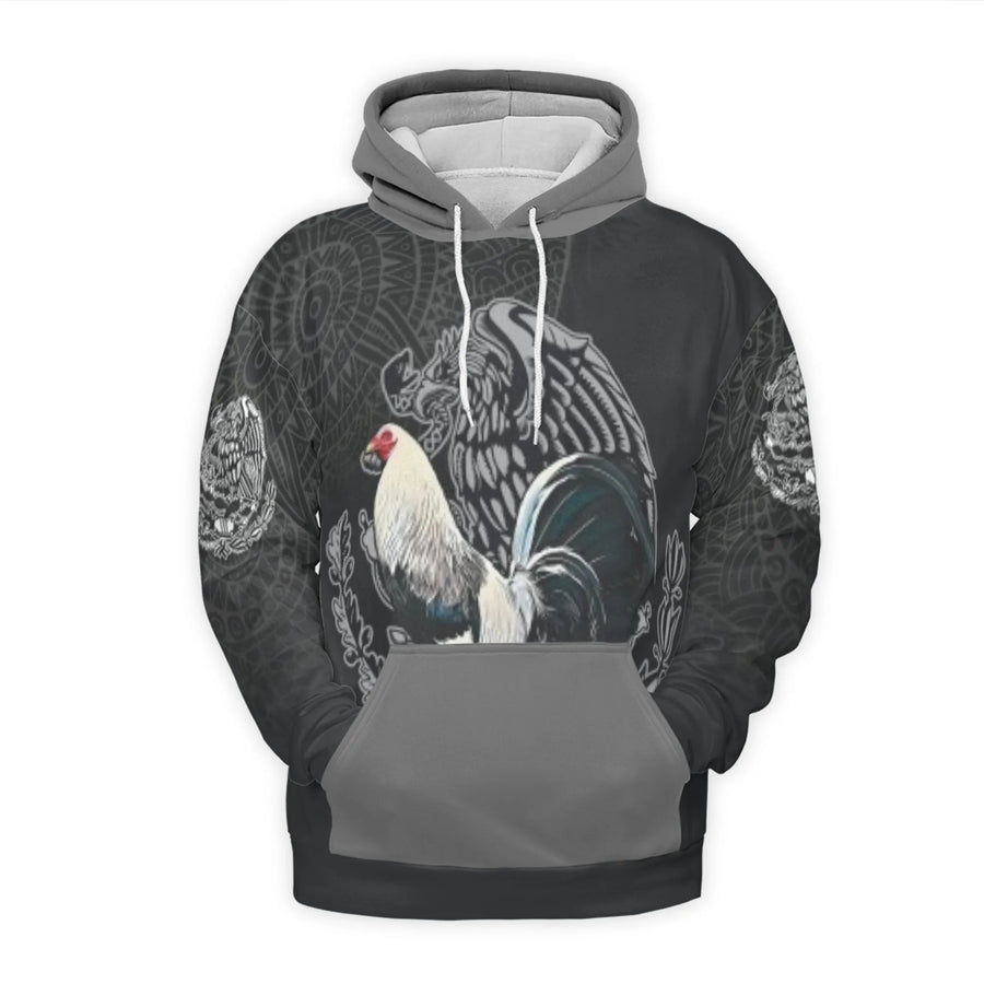 Mexican Heritage Rooster Hoodie | Aztec Eagle 3D All Over Print | Premium Brushed Fleece Pullover | Cultural Gift For Men And Women
