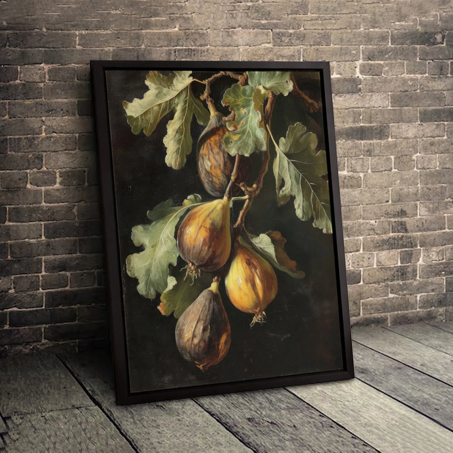 Still Life Fig Painting | Moody Botanical Oil Style Art | 1.25-Inch Premium Gallery Canvas | Vintage Kitchen & Dining Wall Decor