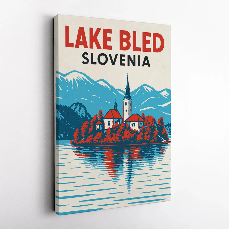 Lake Bled Slovenia Wall Art | Vintage Style Travel Poster | Premium Gallery Wrap Canvas | Travel Gift For Wanderlust Travelers