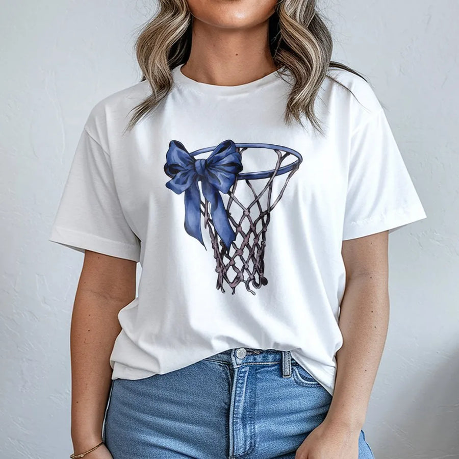 Coquette Basketball T-Shirt | Aesthetic Bow Sports Graphic | Premium Cotton Unisex Tee | Gift for Basketball Mom & Game Day Fan