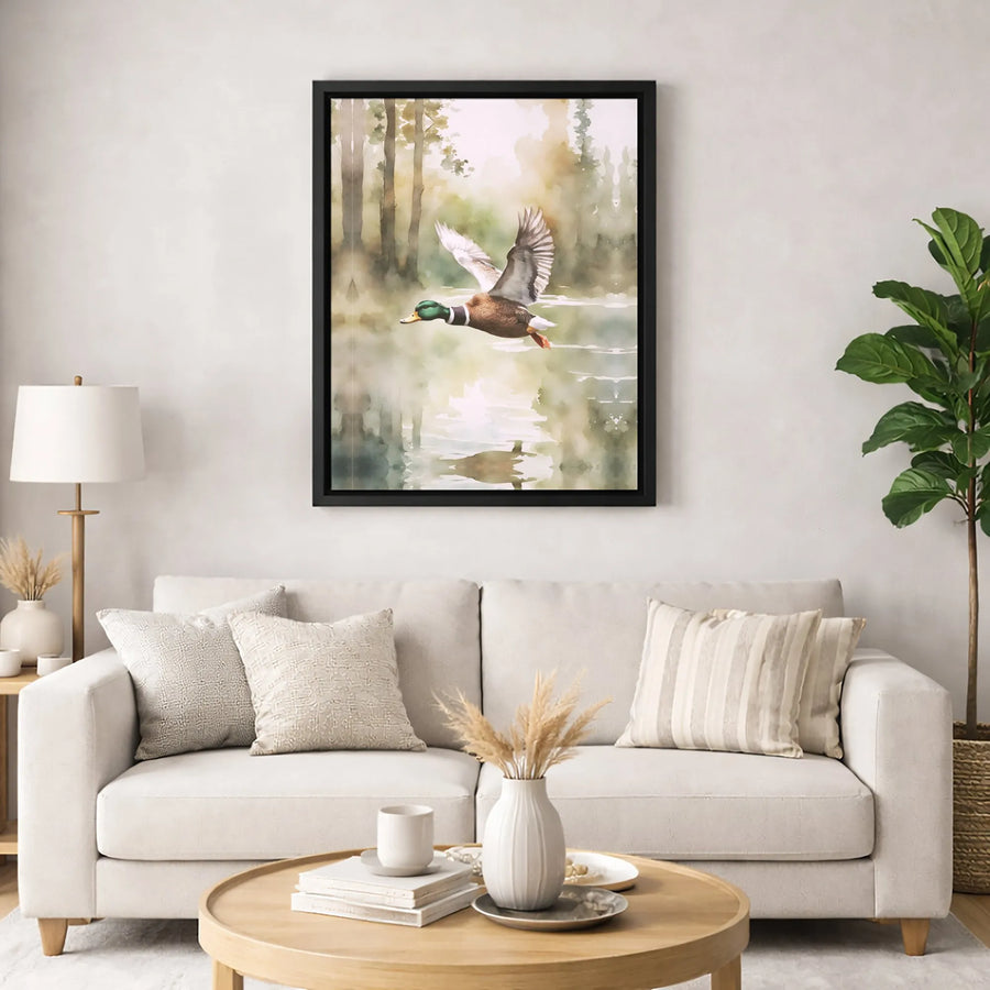 Mallard Duck Wall Art | Watercolor Wildlife Painting | Premium 1.25" Gallery Wrapped Canvas | Nature Lover Home Office Decor Gift