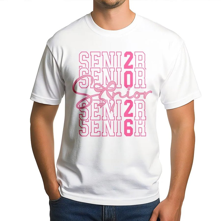 Senior 2026 T-Shirt | Cute Pink Bow Graduation Design | Soft Premium Cotton Tee | Perfect Class Of 2026 Gift For High School Seniors