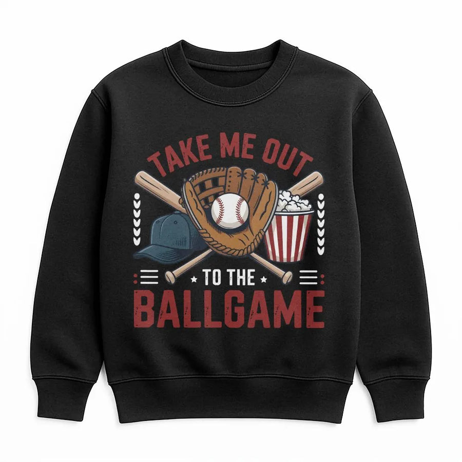 Take Me Out To The Ballgame Sweatshirt | Vintage Graphic with Bats & Glove | Premium Cotton Blend Pullover | Gift for Baseball Mom Dad Fan