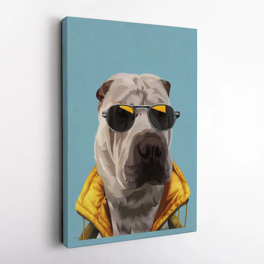 Shar Pei Canvas Print | Cool Dog in Yellow Jacket Art | Gallery Quality 1.25-Inch Profile | Modern Pet Home Decor Gift