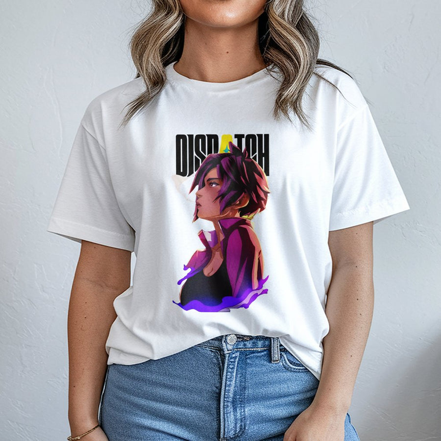 Anime Gamer Graphic T-Shirt | Edgy Cyberpunk Character Dispatch Print | Premium Soft Cotton Unisex Tee | Unique Birthday Gift for Video Game Fans