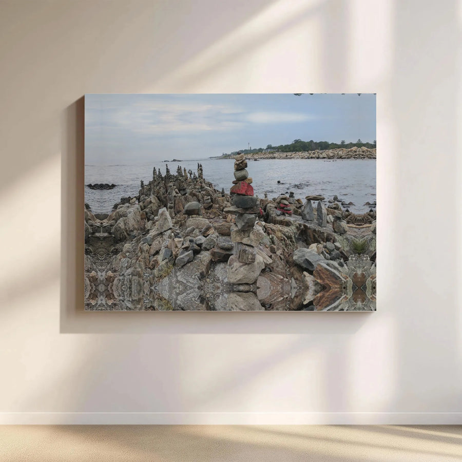 Stacked Rocks Canvas Art | Balancing Stone Cairns Photography | Premium Gallery Wrapped Print | Coastal Home Decor Gift