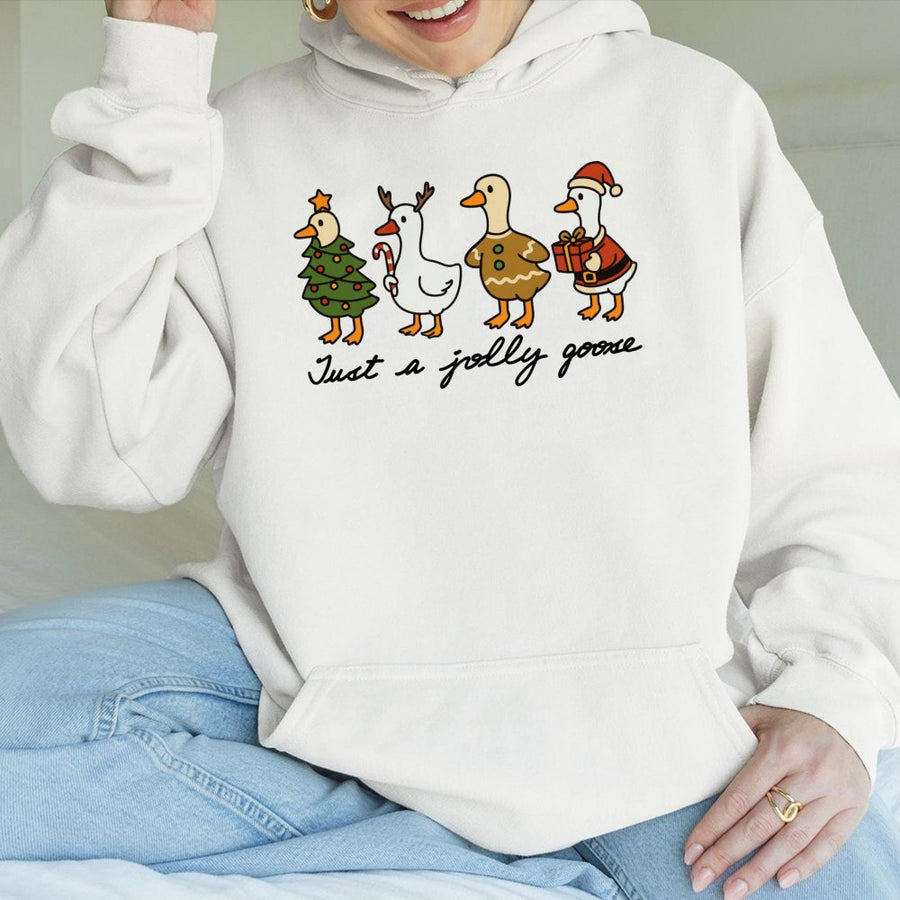 Jolly Goose Christmas Hoodie | Cute Holiday Duck Graphic Sweatshirt | Premium Cotton Blend | Funny Xmas Gift For Goose Lovers
