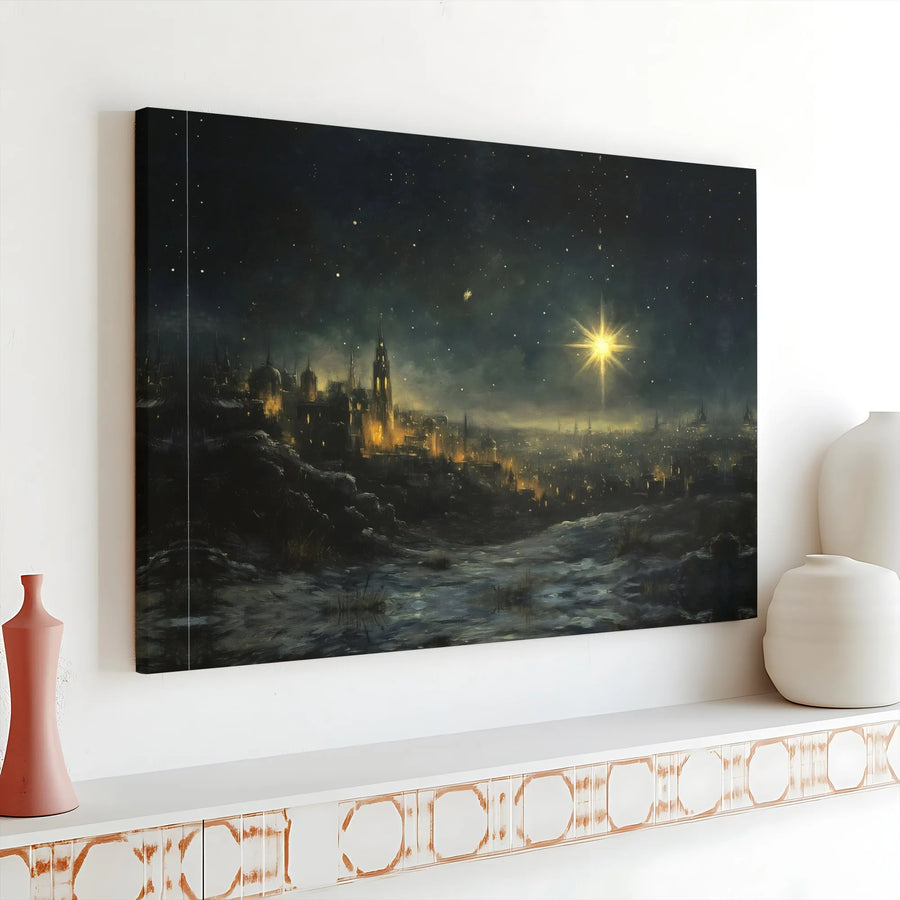 Star of Bethlehem Canvas Wall Art | Night Nativity Scene Decor | Premium Gallery Wrapped Print | Religious Christmas Home Gift