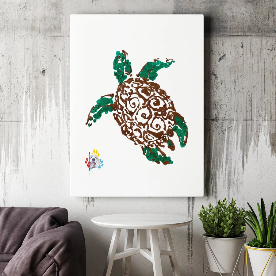 Sea Turtle Paw Print Canvas Art | Whimsical Animal Wall Decor | Premium 1.25 Inch Gallery Wrap | Unique Gift for Pet Lovers and Ocean Enthusiasts