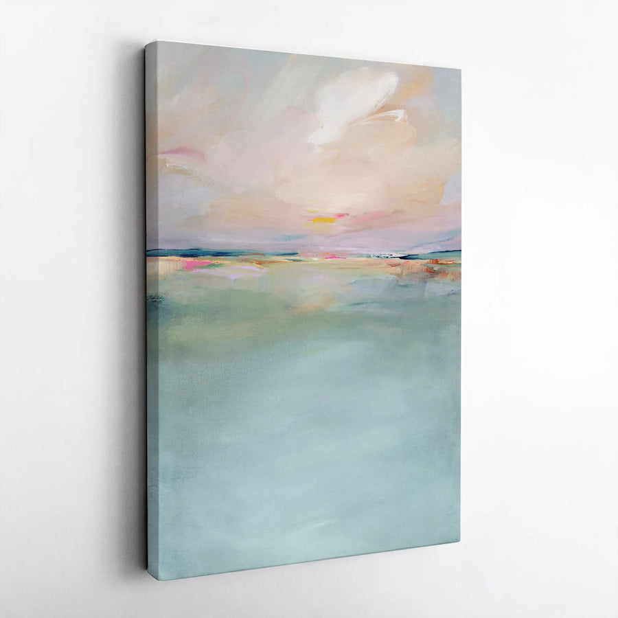 Abstract Seascape Vertical Canvas | Modern Pastel Coastal Painting | Premium Thick Gallery Wrap Art | Living Room & Bedroom Wall Decor